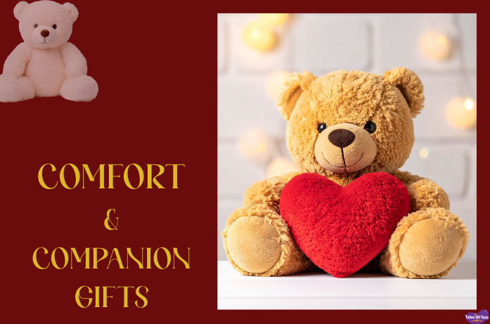 Soft teddy, cozy blanket, and bedtime comfort toy as thoughtful first birthday gift ideas for babies that offer emotional warmth and security.