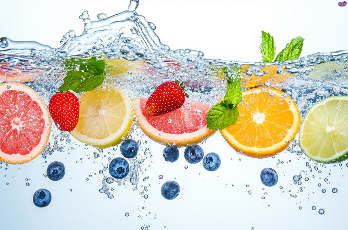 Fresh citrus fruits and berries supporting hydration during pregnancy in summer