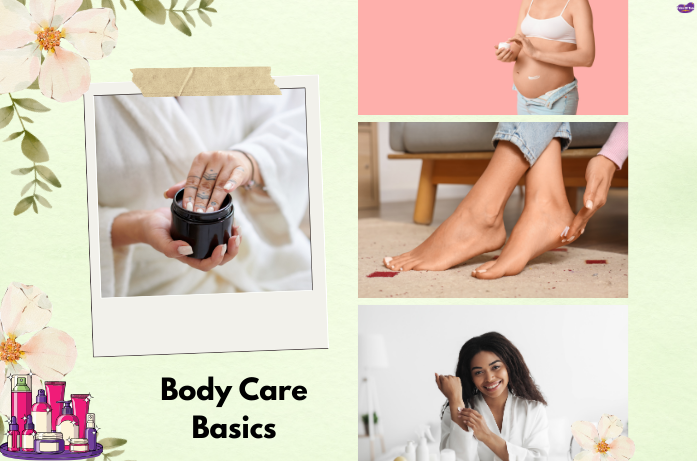 Moms caring for their feet with nourishing body lotion and foot care products for moms.