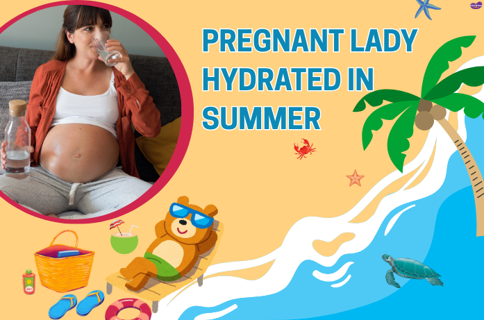 Hydration during pregnancy in summer with pregnant woman drinking water outdoors