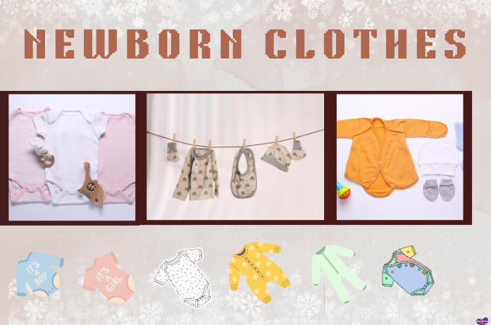Newborn clothes essentials including onesies, sleepers, socks, and hats for baby comfort and practicality.