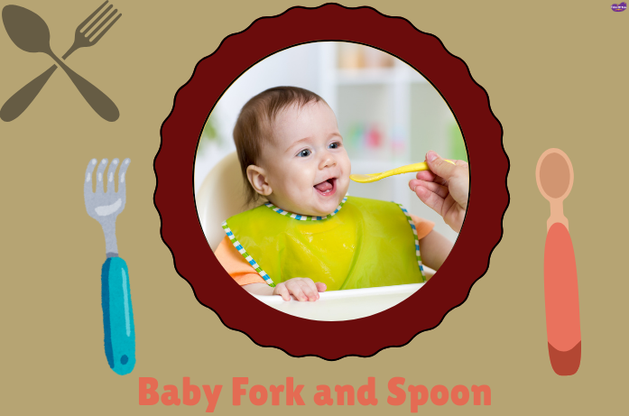 Baby fork and spoon set for self-feeding and motor skill development.